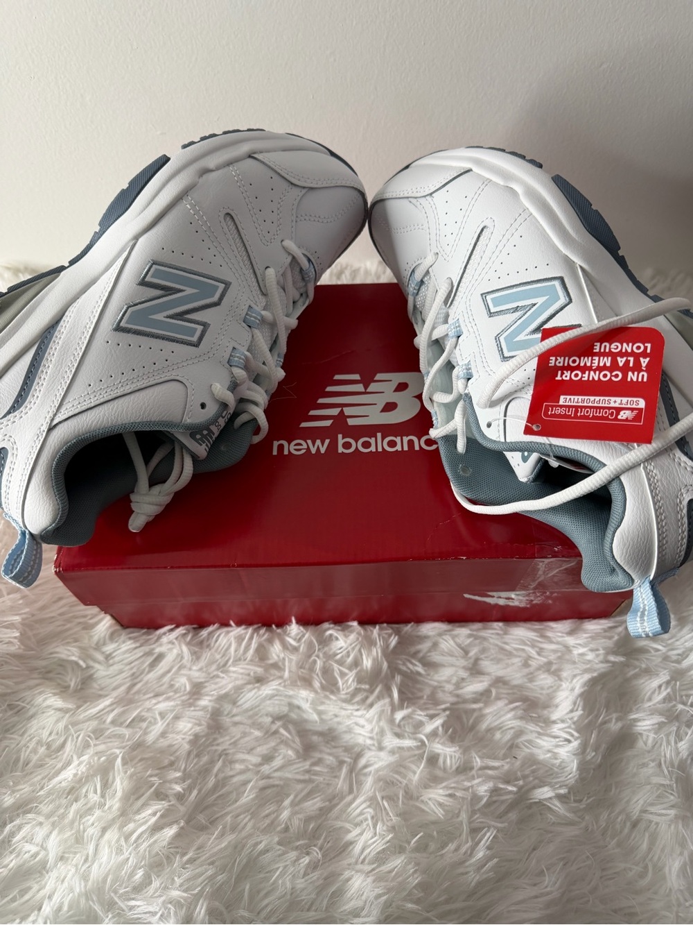 New Balance Kids White & Light Blue Athletic Sneakers